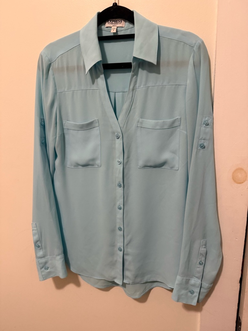 Express Women's Light Blue Button-Front Blouse